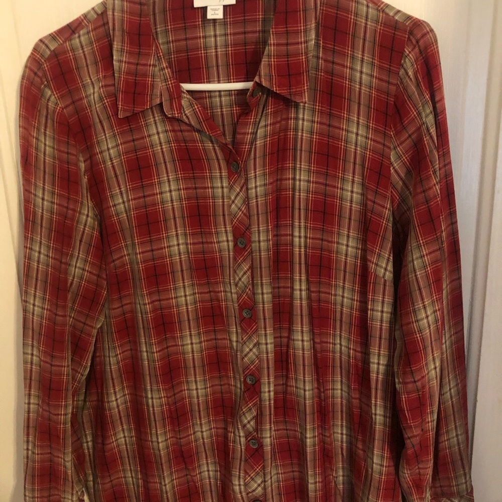 J. Jill Red Plaid Button-Up Top